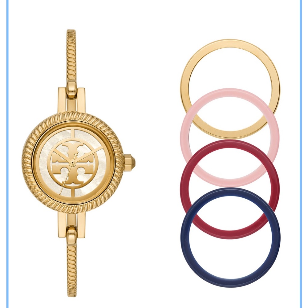 27mm Reva Bangle Watch Gift Set w/ Top Rings, Gold